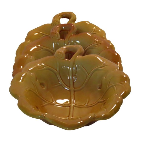 Vintage Gold and Cream Coloured Leaf Pattern Candy Dishes (Set of 3) - Picture 1 of 5